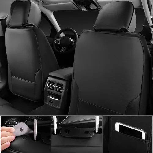 Miniatura 4 de Car Pass Funda de asiento trasero, brillantes, acolchadas, cuero napa, impermeable, transpirable, protector de ajuste universal para automóvil