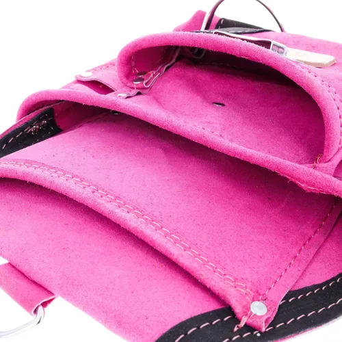 Miniatura 3 de Bolsa de herramientas de cuero de gamuza de 10 bolsillos Bolsa de herramientas de taladro de martillo Rosa