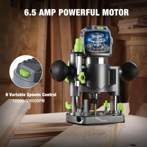 Miniatura 5 de WORKPRO Kit Combo de Router Compacto, Router Compacto de 6.5 Amperios con Base Fija y Router de Inmersión para Carpintería Ranurado y Cepillado, 6