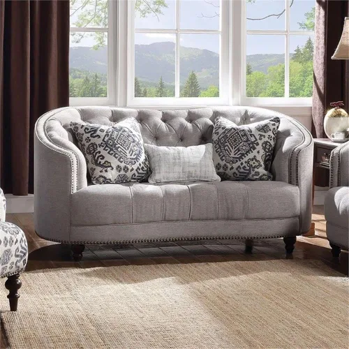 Miniatura 2 de ACME Saira - Sofá de dos plazas con 3 almohadas en tela gris claro