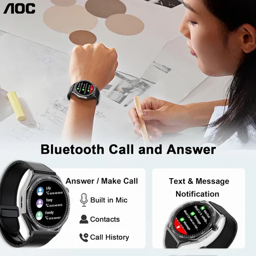 Miniatura 3 de AOC Smartwatch Fitness Sports Watch 1.43 AMOLED HD pantalla táctil, AI GPT, llamada Bluetooth, asistente de voz, monitoreo de frecuencia cardíaca