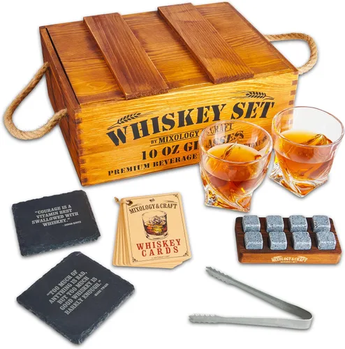 Miniatura 18 de Mixology & Craft Jameson - Juego de regalo de whisky, juego de vasos de whisky con caja de madera rústica, 8 piedras de granito para whisky, vasos