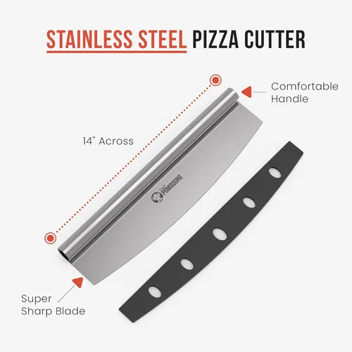 Miniatura 2 de Chef Pomodoro Cuchillo basculante para pizza con cubierta protectora, multiuso de 14 pulgadas con hoja de acero inoxidable súper afilada, cubierta