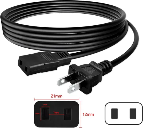 Miniatura 2 de Cable de alimentación de CA cuadrado de 2 clavijas de 8 pies para Roland FP-8 JX-8P JX-10 EP-50