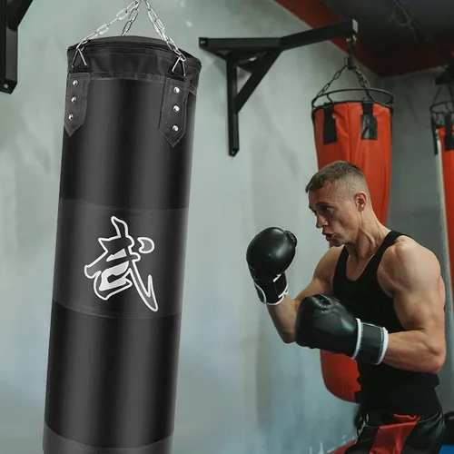 Miniatura 6 de Juego de sacos de boxeo colgantes sin relleno, sacos de boxeo pesados para adultos, niños y jóvenes, incluye vendas para manos, ganchos para sacos