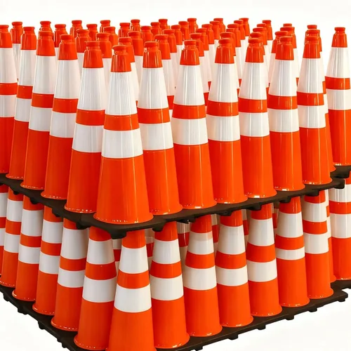 Miniatura 7 de (5 Conos) BESEA 18" Pulgadas Conos de PVC Naranja Conos de Seguridad de Tráfico Base Negra Construcción Carretera Cono de Estacionamiento con Collar