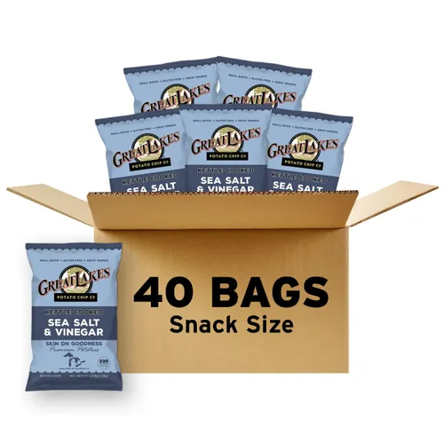 Great Lakes Potato Chip Co. Bold - Patatas fritas cocidas con sal marina y vinagre, caja individual de tamaño aperitivo (paquete de 40, bolsas de