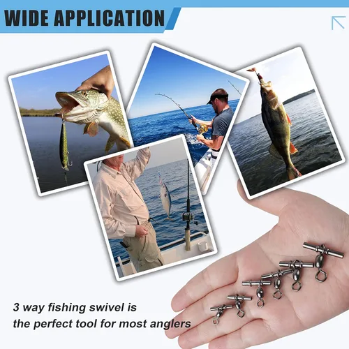 Miniatura 7 de Línea cruzada de pesca giratoria de 3 vías, 40 piezas de manga en forma de T, grúa de engarzado resistente, giratoria, de latón, triples giros