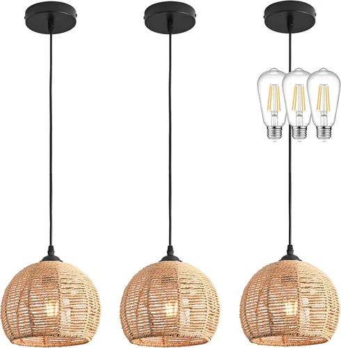 Miniatura 12 de Mini lámpara colgante tejida con cuerda de cáñamo, accesorio de luz tejido, lámpara de araña bohemia, accesorio de lámpara, lámpara colgante de 8.7