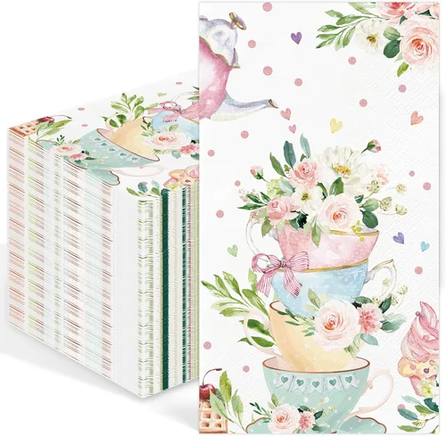 Miniatura 8 de 100 servilletas de papel de mariposa, toallas de mano desechables para baño, 3 capas, mariposas y flores coloridas, servilletas de invitados