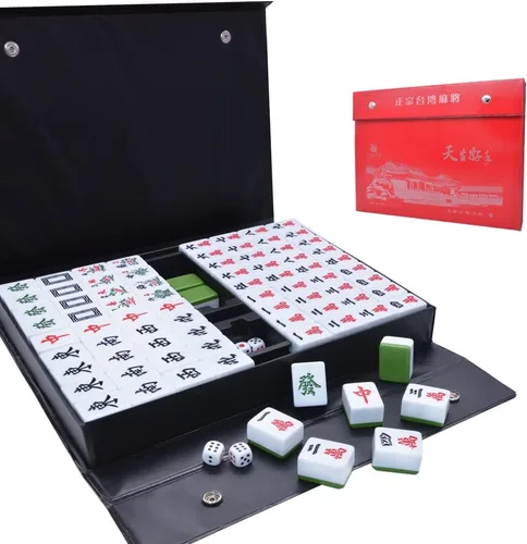 drizzle Juego de Mahjong Chino - 146 Azulejos de Tamaño Medio de 1.3 Pulgadas con Instrucciones - Juego Profesional de Mah Jong Verde [專業中式麻將]