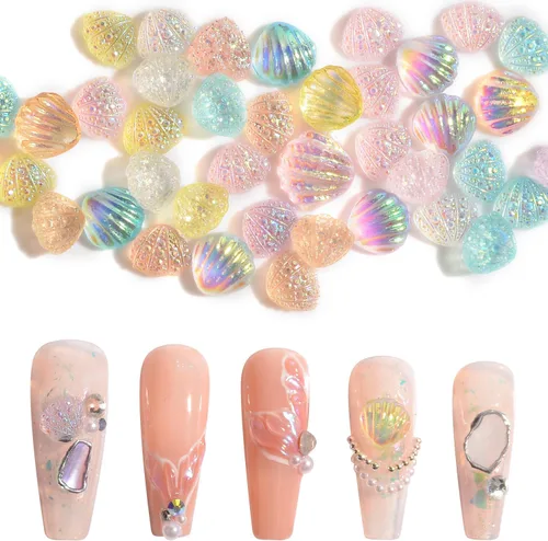Miniatura 12 de 60 dijes de uñas de estrella de mar, aleación de verano, 3D, para decoración de uñas temática de playa, arte de uñas y fabricación de joyas