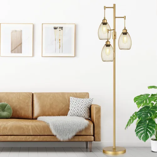 Miniatura 7 de Lámpara de pie regulable, lámparas de pie industriales para sala de estar, lámpara de árbol dorada, lámparas altas con 3 elegantes cabezales