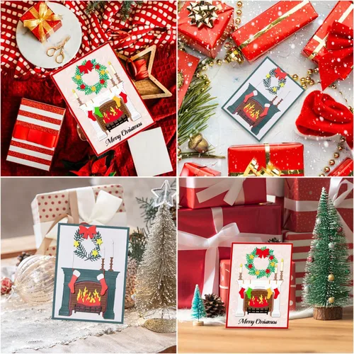 Miniatura 7 de GLOBLELAND Troqueles de Corte de Chimenea de Navidad, Plantilla de Troquelado de Feliz Navidad, Medias de Navidad, Troqueles de Corte de Metal