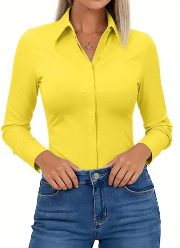 Miniatura 16 de Aoudery Button Down Shirts for Women Slim Fit Long Sleeve Stretch Dress Shirts Work Shirt Wrinkle Free