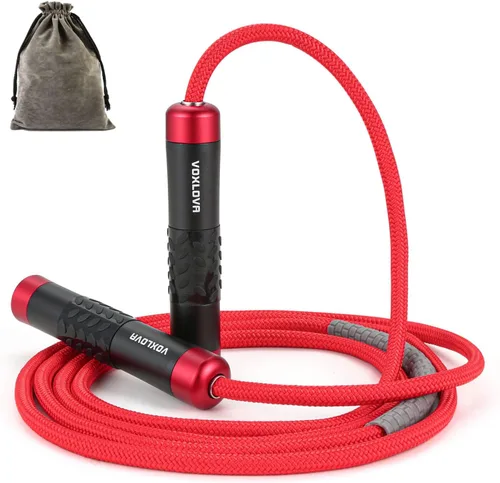 Cuerda de saltar con peso para hombres y mujeres, cuerda de saltar pesada de 1 libra, cuerda de saltar con peso para adultos, entrenamientos de Rojo