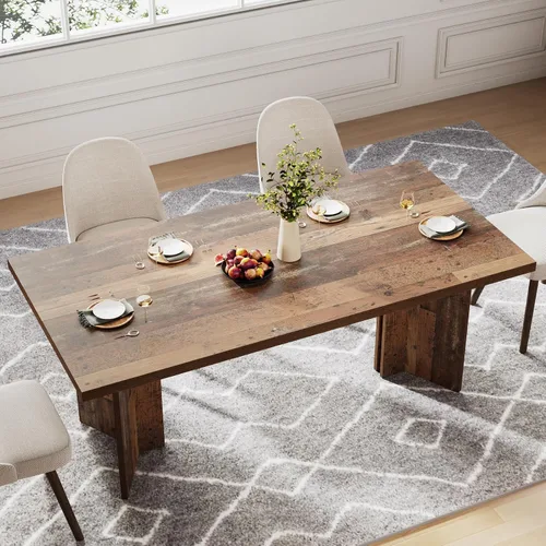 Miniatura 5 de Tribesigns Mesa de comedor de 63 pulgadas para 4-6, mesa de cocina estilo granja con gran superficie, mesa rectangular para cenas y comidas