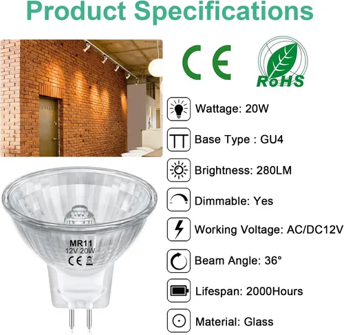 Miniatura 2 de Bombillas MR11, bombillas halógenas de 12 V 20 W de 2 pines, foco FTD, base GU4 de 2 pines, intensidad regulable, blanco cálido de 2700 K, bombilla