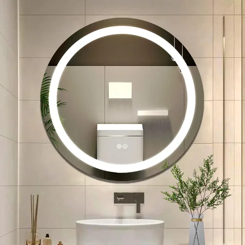 Miniatura 42 de Espejo de baño LED de 24x32 pulgadas con luces, espejo LED con marco de metal negro para baño, 3 colores y luz regulable sin escalones montada