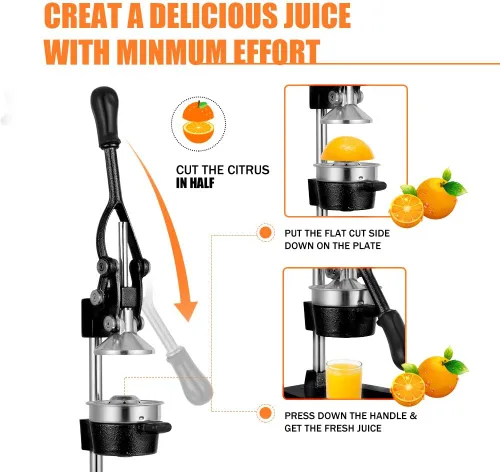 Miniatura 5 de Prensa Manual de Mano de Hierro Fundido Comercial de Servicio Pesado Naranja Cítricos Limón Lima Toronja Granada Exprimidor de Jugo de Fruta