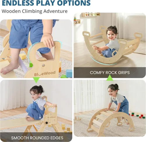 Miniatura 4 de BlueWood Pikler - Juego de triángulos de madera para niños pequeños, escalador 7 en 1, juguetes plegables para escalar, gimnasio Montessori
