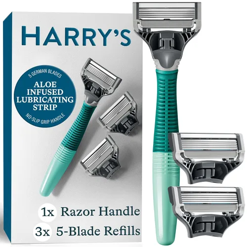 Miniatura 14 de Harry's Kit de afeitado original para hombre, mango de afeitar y 3 cartuchos de repuesto de cuchillas de afeitar, diseño alemán, azul océano