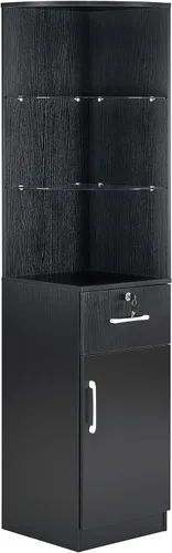 BarberPub Armario de almacenamiento de salón de esquina con puerta y estantes de vidrio, equipo de peluquería de belleza para almacenamiento, 15.8