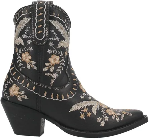 Miniatura 3 de Dingo - Botas con bordados florales de prímula para mujer, de punta triangular, tacón bajo de 1-2 pulgadas, color negro