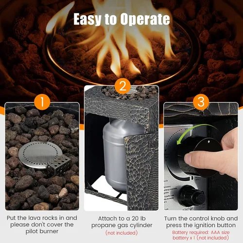Miniatura 3 de Tangkula Patiojoy - Chimenea de propano para patio de 16 pulgadas, chimeneas de gas cuadradas de encendido electrónico con cubierta protectora