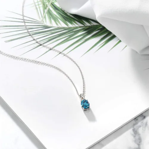 Miniatura 103 de Gem Stone King Collar de plata de ley 925 con piedra natal ovalada de 0.354 x 0.276 in Collar con colgante solitario para mujer Con cadena
