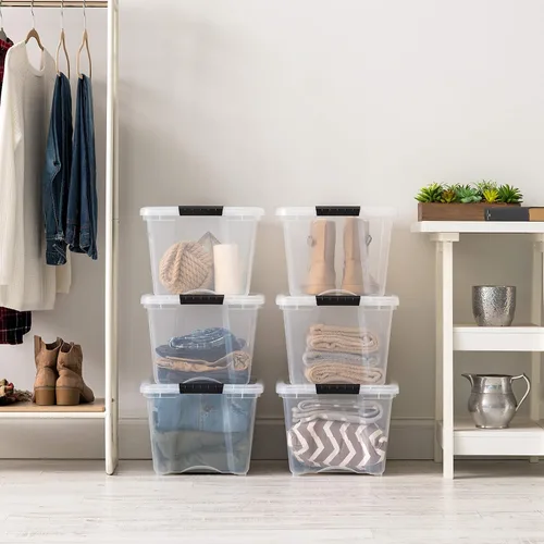 Miniatura 6 de IRIS USA Caja de almacenamiento de plástico de 32 QT con tapa y cierres - Juego de 6 - Sin BPA, solución organizadora transparente, contenedores