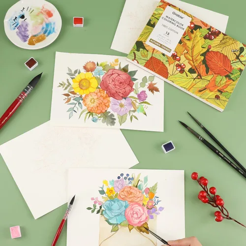 Miniatura 3 de Libro para colorear con acuarelas Grabie, 15 hojas A5 (21 cm x 15 cm), Libro de acuarelas para adultos: enciende tu expresión artística en papel B5