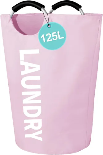 WOOHA Cesta de lavandería grande de 115 litros, cesta plegable para ropa, cestas altas de tela plegables para dormitorio, armario, baño, Rosa