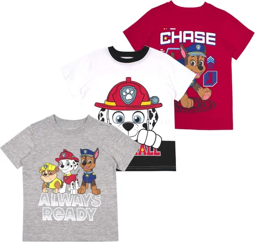 Paw Patrol Nickelodeon Marshall, Chase, and Rubble Boys' 3 Pack T-Shirts for Toddlers and Little Kids BlueNavyYellow