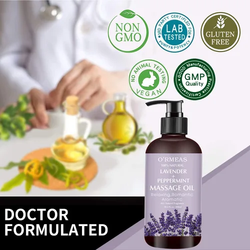 Miniatura 5 de Aceite de masaje con lavanda y menta aceite de masaje para la piel, aceite corporal hidratante para hombres y mujeres, 10.2 onzas líquidas