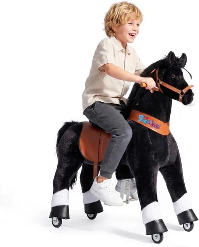 Miniatura 7 de PonyCycle Juguete de caballo para niños pequeños de 3 a 4 años con freno, accionado por niños, caballo mecánico mecánico, regalo de cumpleaños, Negro