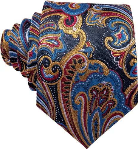 Miniatura 182 de Barry.Wang - Juego de corbata de seda para hombre, diseño de cachemira, pañuelo y gemelos de bolsillo