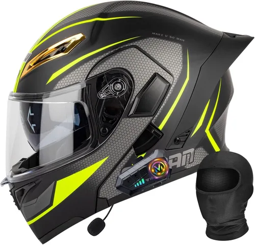 Miniatura 10 de Casco Bluetooth Moto DOT Aprobado Casco Abatible, Casco Integrado De Moto, Cascos Abatible con Doble Visera, Ventilación Forro, para La Respuesta