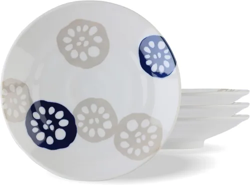 Mino Ware - Juego de platos pequeños japoneses ligeros, Renkon, platos para servir, regalo, juego de 4, regalo, azul índigo, 6 pulgadas