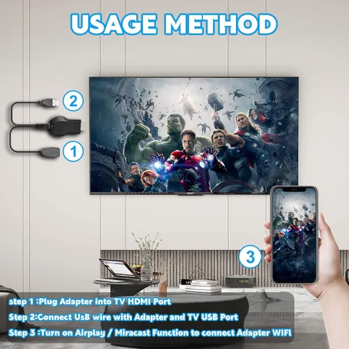 Miniatura 9 de HDMI Wireless Display Dongle Adapter - WiFi 4K&1080P Portable Transmitter, Streaming Media Video/Audio/File from Smartphone, Laptop to