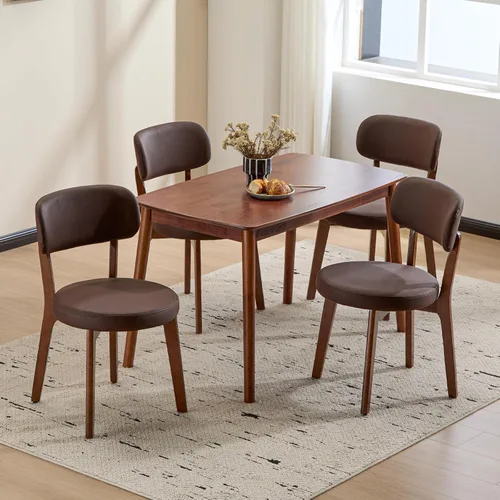 Miniatura 22 de Furniliving Juego de 2 sillas de comedor de madera de roble, silla de cocina tapizada de tela de lino moderna de mediados de siglo, sillas de Beige