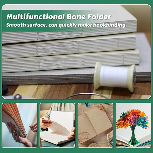 Miniatura 8 de WONVOC Kit de encuadernación de libros, kit de fabricación de libros, herramienta de carpeta de huesos para manualidades de papel, herramienta