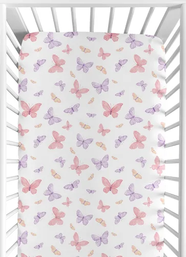 Miniatura 12 de Sweet JoJo Designs Sábana bajera ajustable para cuna portátil para bebé niña coral y turquesa para colección de plumas, para mini cuna o paquete