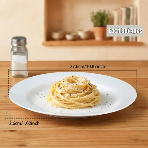 Miniatura 3 de Juego de 4 platos redondos de 10.5 pulgadas, platos de cerámica blanca para cena, ensalada, aperitivo y postre, microondas, vajilla apta