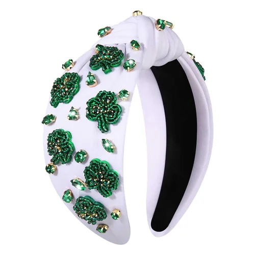Miniatura 17 de mokkia Diadema para el día de San Patricio para mujer, diadema de trébol verde, diadema de cristal con diamantes de imitación anudada, accesorios