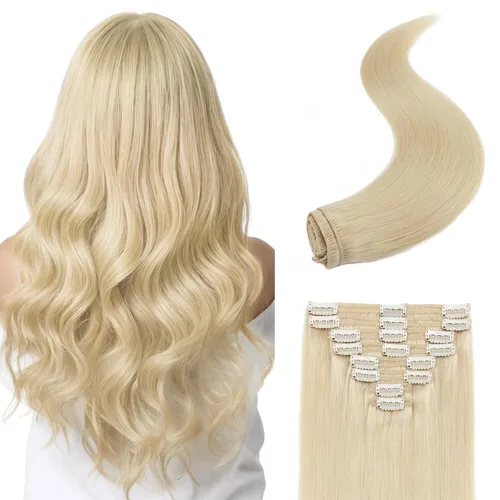Miniatura 13 de 8Pcs Clip in Hair Extensions Real Human Hair, 140G 18 Inch Ash Blonde Mix Bleach Blonde 18P613