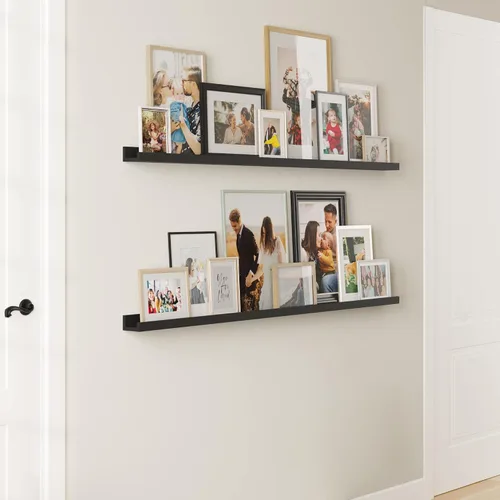 Miniatura 7 de Wallniture Denver - Juego de 2 repisas para fotos de 60 pulgadas para decoración de sala de estar, estantes flotantes largos negros para comedor