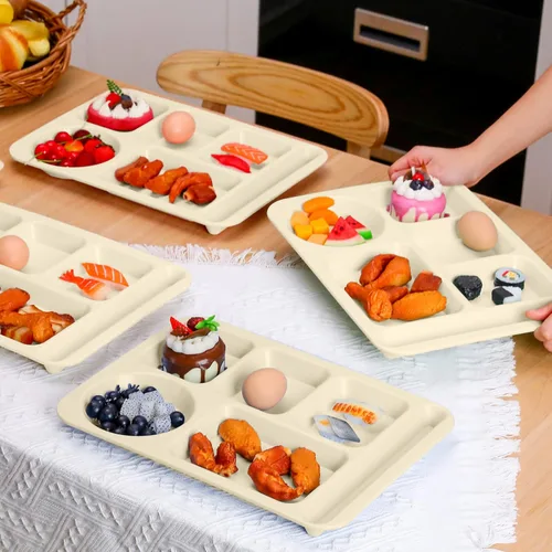 Miniatura 7 de Pinkunn 8 platos divididos irrompibles grandes de 14 pulgadas para niños y adultos, bandeja de paja de trigo apta para lavavajillas, microondas