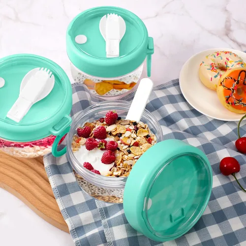 Miniatura 4 de Gerrii 4 recipientes de avena con tapas y cucharas, tarros de avena de plástico de 20 onzas, recipiente hermético de gran capacidad para Cian