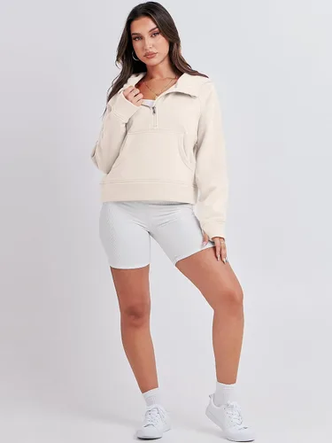 Miniatura 6 de ANRABESS Sudaderas con capucha corta con media cremallera para mujer, sudadera de forro polar con cremallera de un cuarto, ropa de invierno 2023